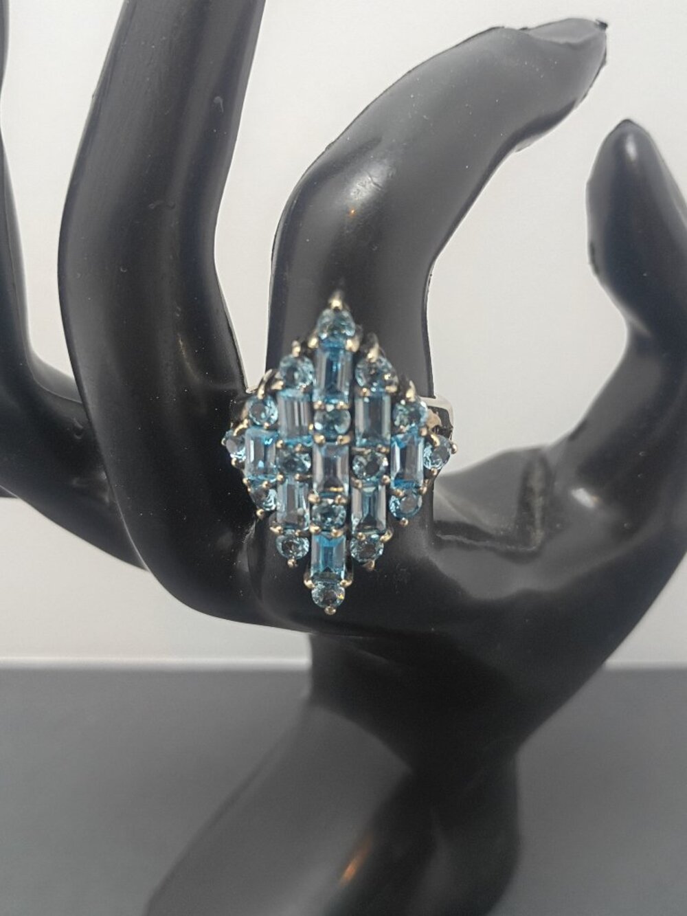 VTG 925 Sterling Silver Blue Topaz Cluster Cocktail Ring Size 7 Tested Thailand
